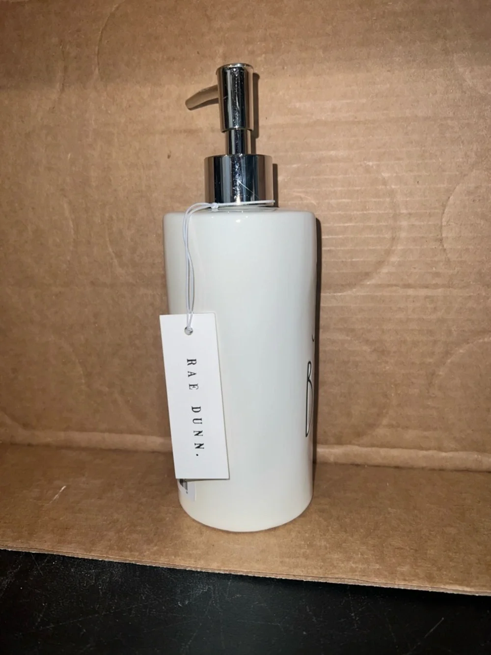 Rae Dunn White Ceramic SHINE BRIGHT Lotion Dispenser with Silver Pump